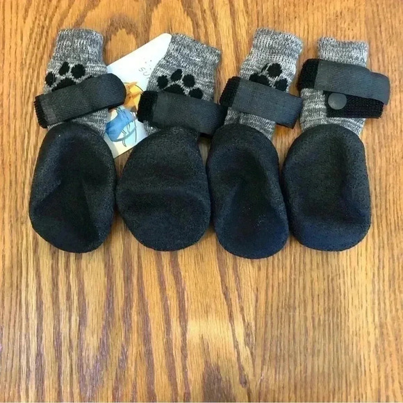 🌈 6/$60, NWT, Dog Booties, Rubber Sole, Sock Style With Velcro, Black/Grey - Picture 6 of 7